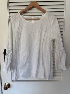 J. Crew White Cotton Round-Neck Bell Sleeve Blouse
